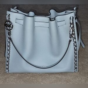 Michael Kors Mina Large Faux Leathe Shoulder Bag. Light Blue, New Without Tag.
